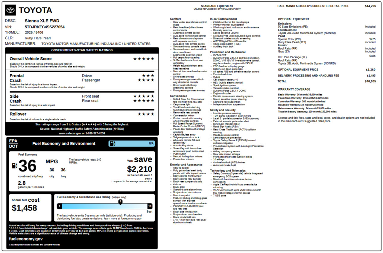 Toyota Sienna XLE fwd